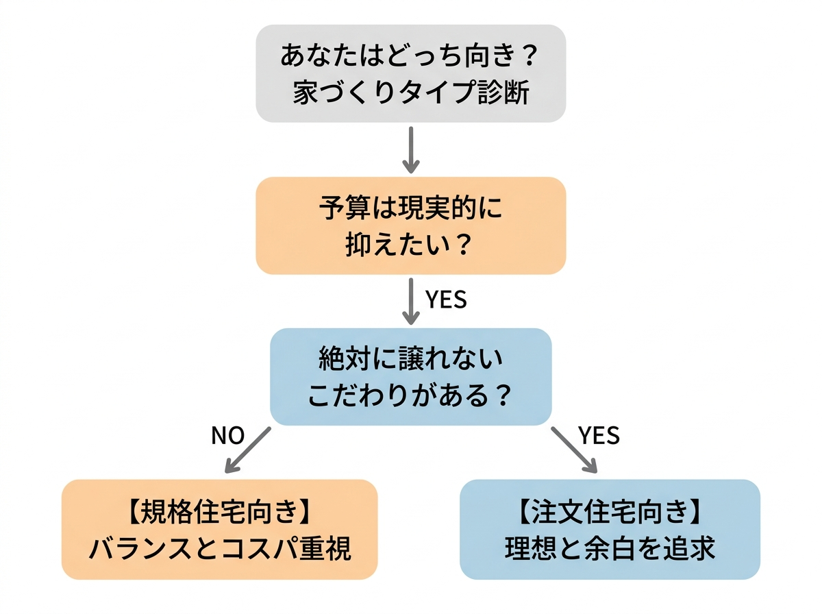 規格住宅向きか注文住宅向きかを判断するフローチャート